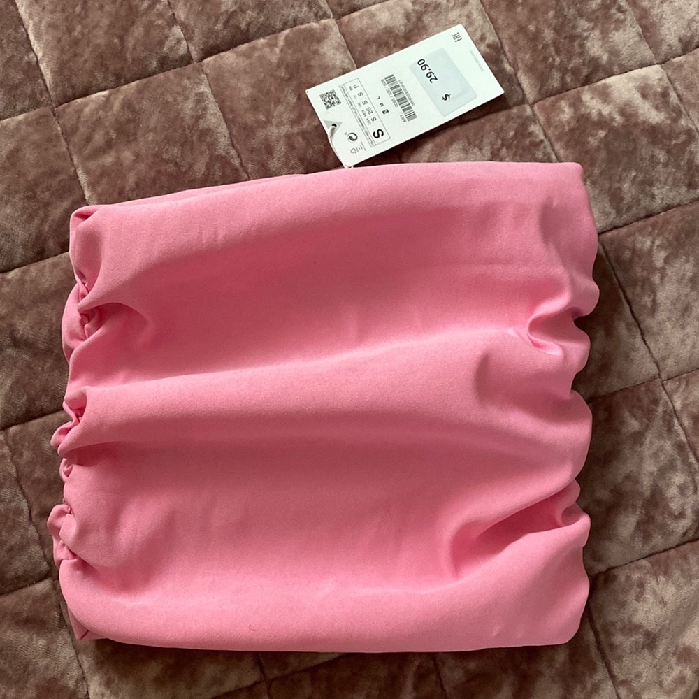 ZARA RUCHED CROP STRAPLESS TOP CHALK PINK